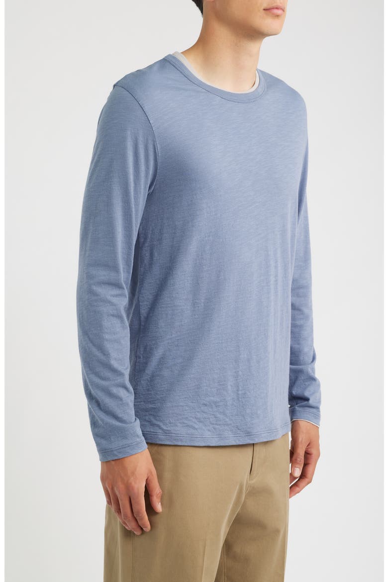 Fine Slub Layered Look Long Sleeve Pima Cotton T-Shirt, Alternate, color, HAWK BLUE/ COYOTE GRE