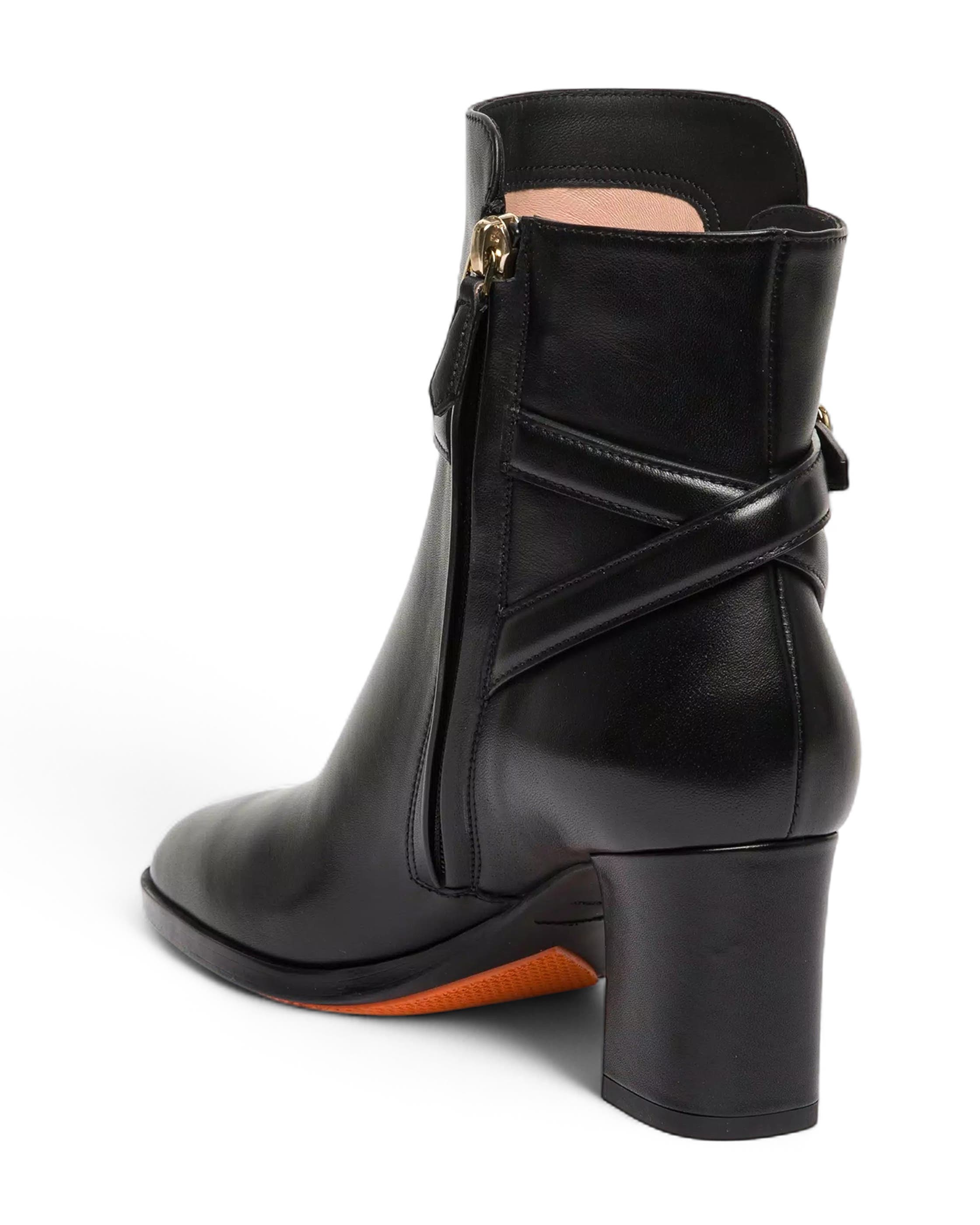 Santoni Leather Mid-Heel Ankle Boot, Alternate, color, Black