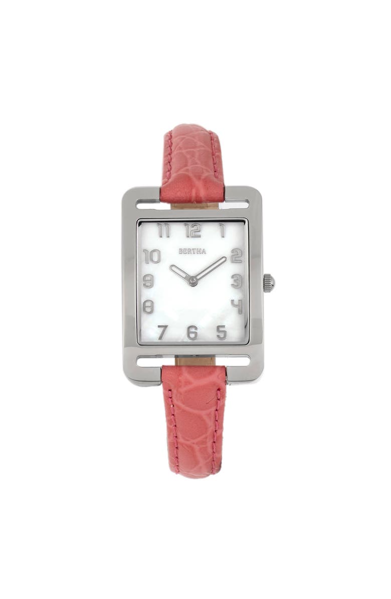BERTHA Marisol Swiss MOP Leather-Band Watch, Main, color, Coral