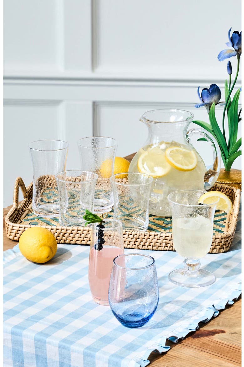 Gingham Ruffle Cotton & Linen Table Runner, Alternate, color, OCEAN