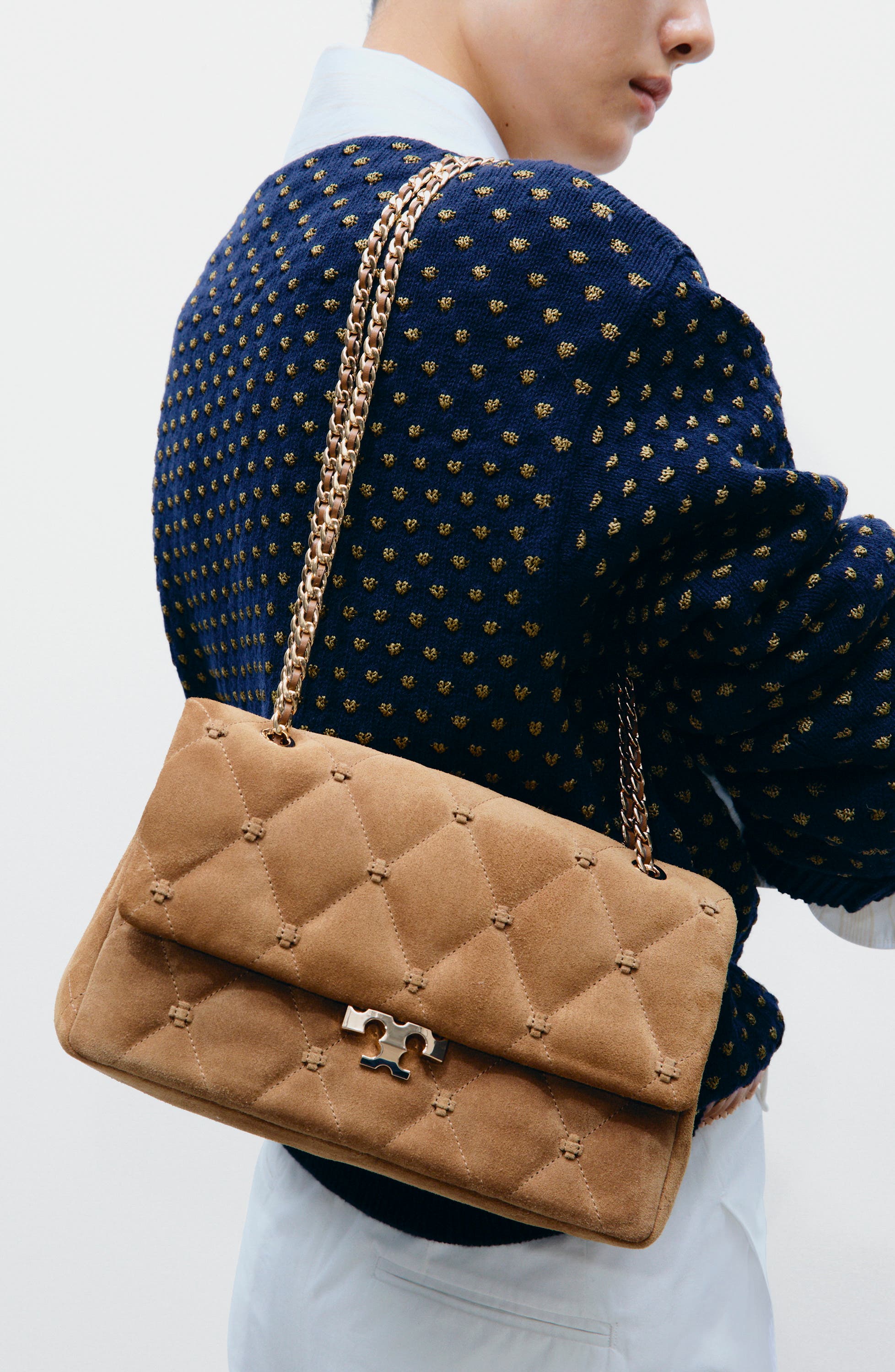Bunny Knot Suede Shoulder Bag, Alternate, color, TOFFEE