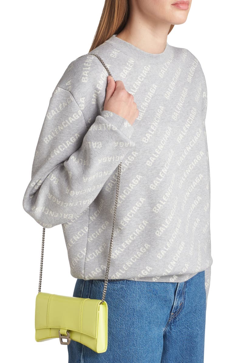 Balenciaga Hourglass Leather Wallet on a Chain, Alternate, color, 