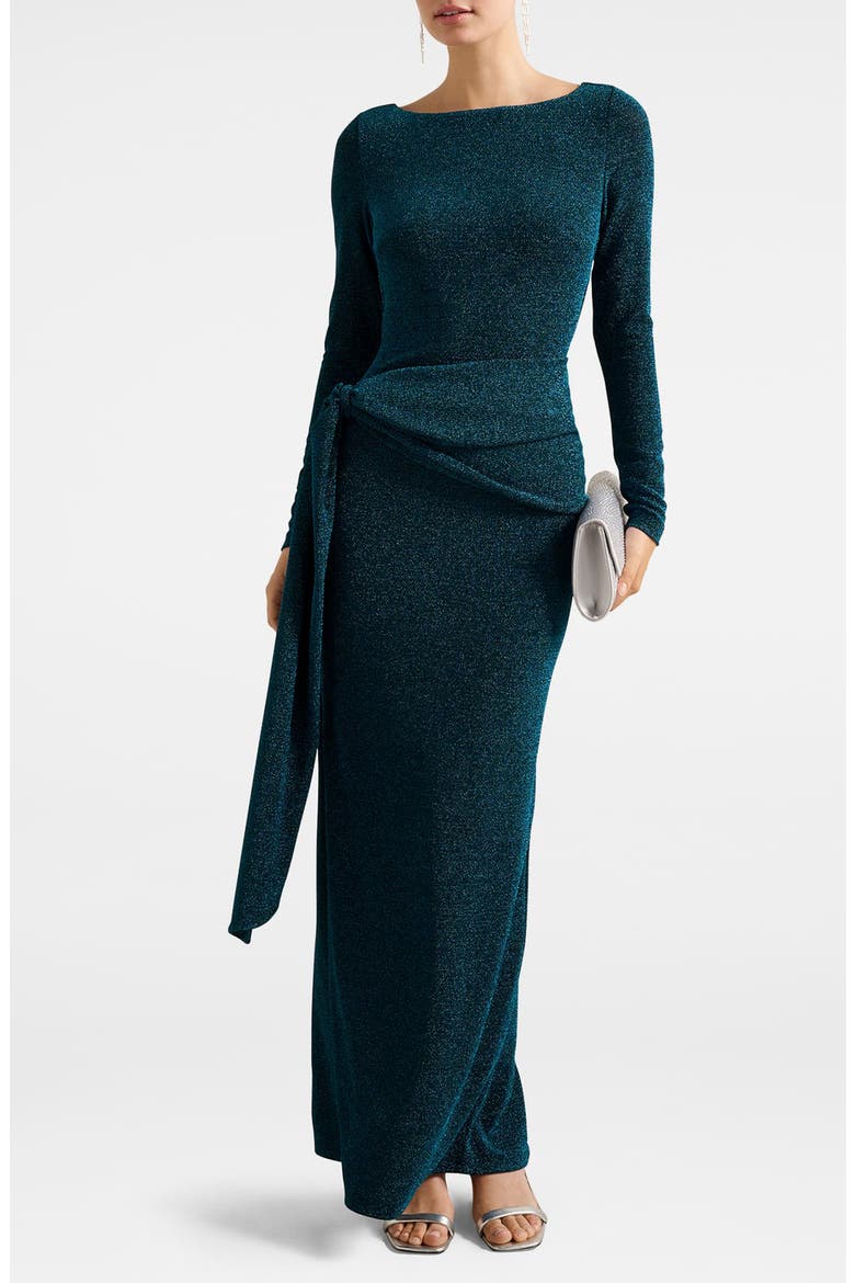 Eden Metallic Side Tie Gown, Main, color, BLUE