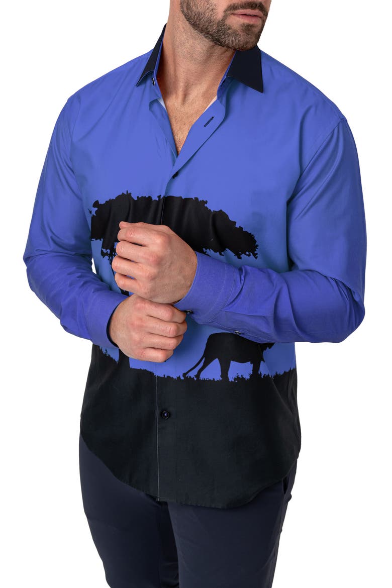 Fibonacci Cotton Button-Up Shirt, Alternate, color, MUFASA BLUE