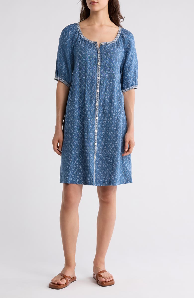 Faherty Carmel Linen Button-Up Minidress, Main, color, Key Largo Blue