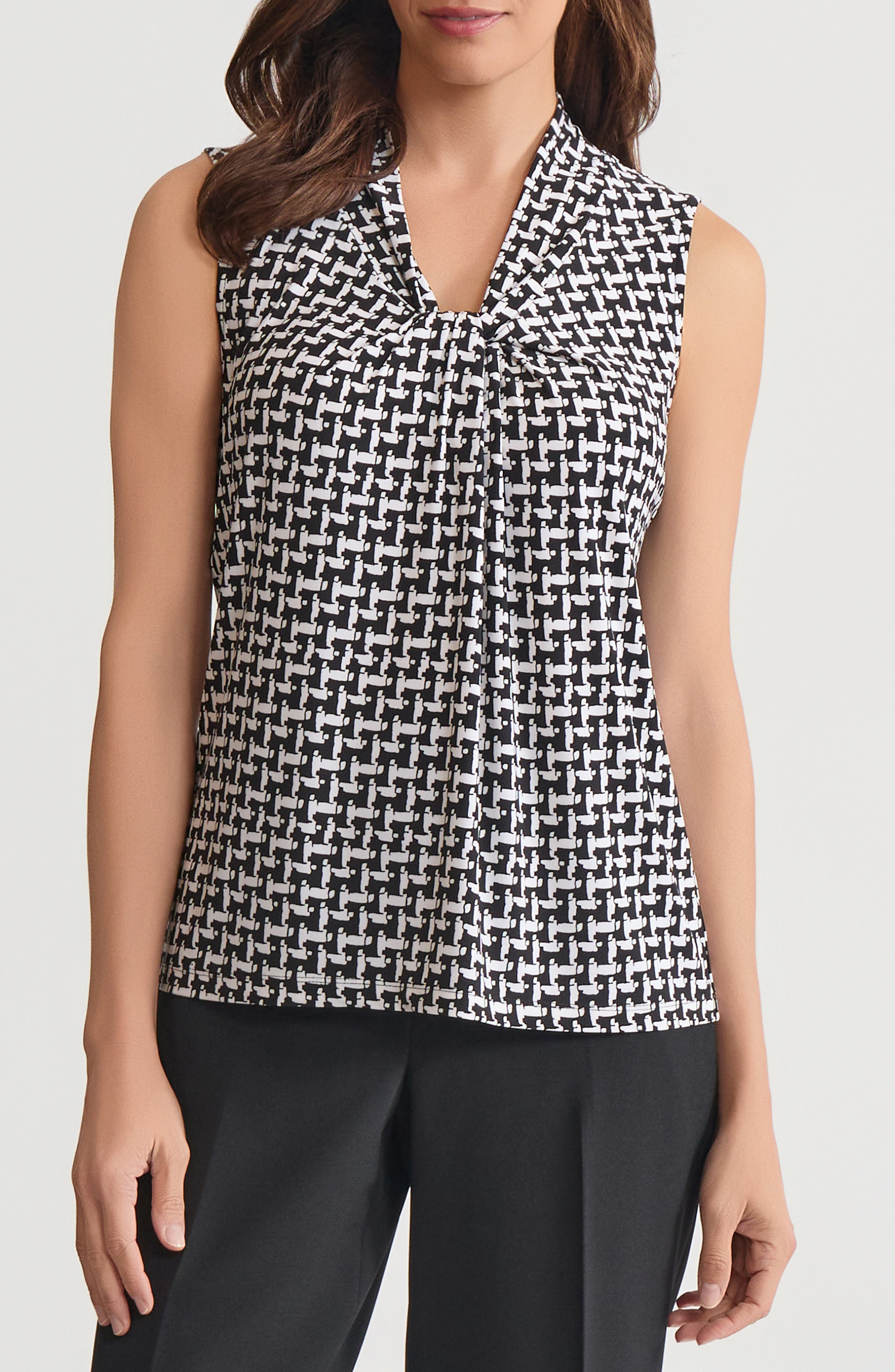 KASPER Abstract Print Knot Front Sleeveless Top