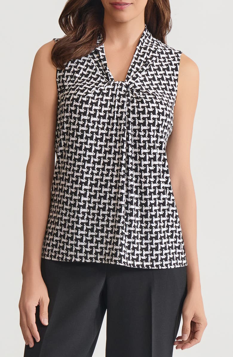 KASPER Abstract Print Knot Front Sleeveless Top, Main, color, Black/ Vanilla Ice