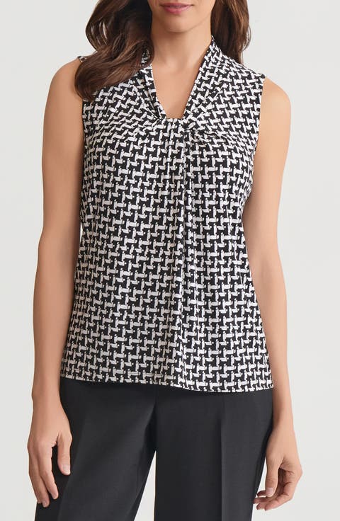 Abstract Print Knot Front Sleeveless Top