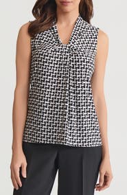 KASPER Abstract Print Knot Front Sleeveless Top