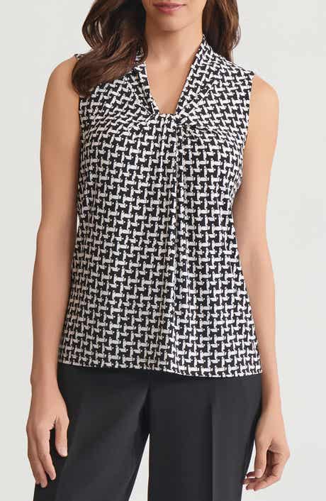 KASPER Abstract Print Knot Front Sleeveless Top