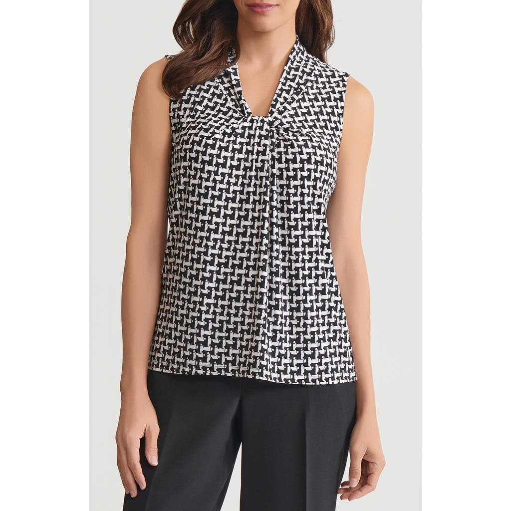 Kasper Abstract Print Knot Front Sleeveless Top In Black