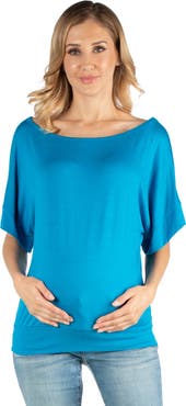 24seven Comfort Apparel Maternity Loose Fit Dolman Top with Wide Sleeves