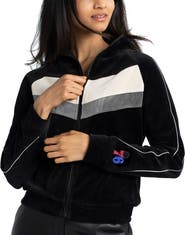 LUSSO Women's Lusso Black Philadelphia 76ers Nixie Chevron Color-Block Raglan Full-Zip Track Jacket