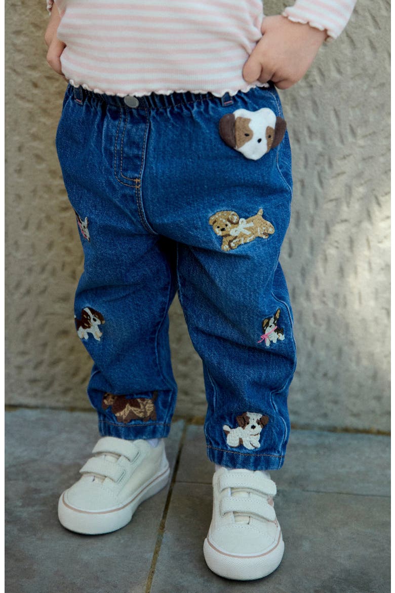 Kids' Dog Embroidered Wide Leg Jeans, Alternate, color, BLUE