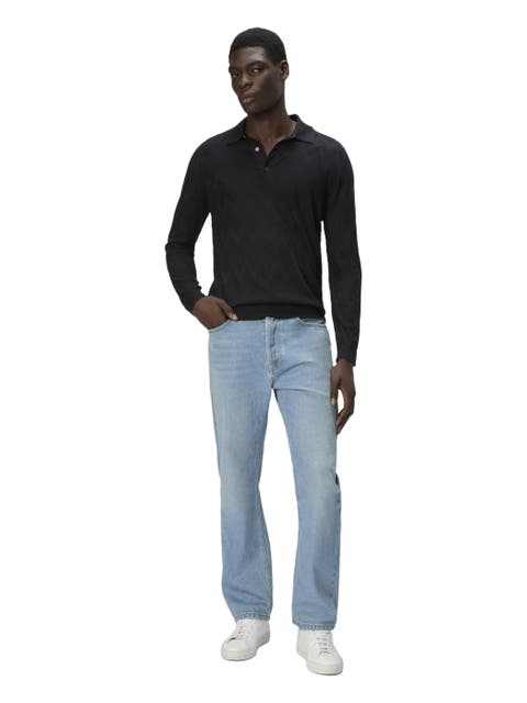 Long-sleeved Polo Shirt In 3d Chevron Cotton And Silk