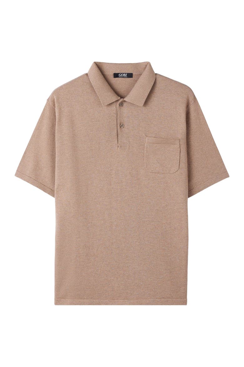 Men's Cotton Silk Cashmere Blend Polo Shirt, Alternate, color, timber wolf