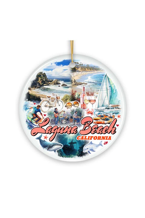 Laguna Beach California Coastal Collage Round Ornament