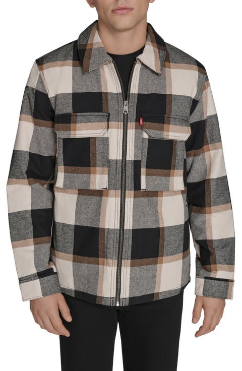 Insulated Plaid Cotton Flannel Zip-Up Shirt Jacket