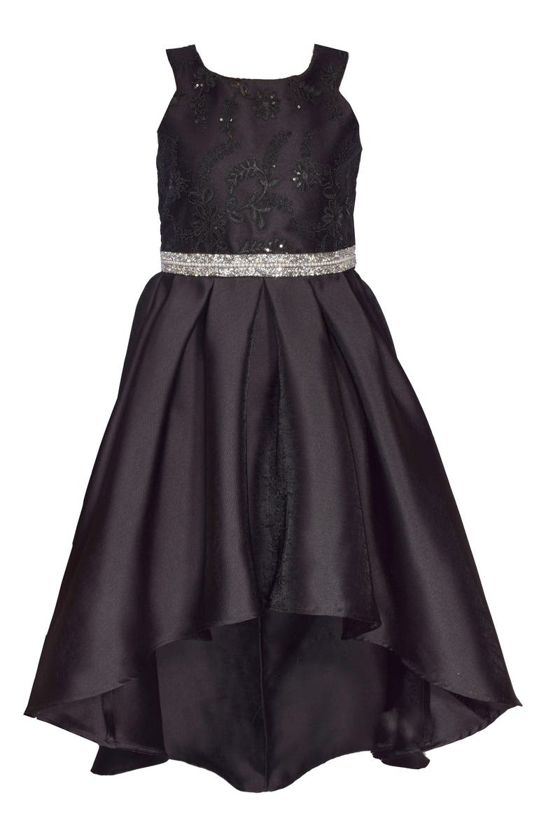 Bonnie Jean Kids' Sequin Lace Belted High-Low Party Dress, Main, color, Black