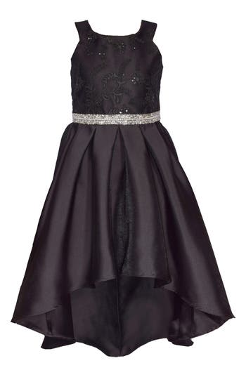 Bonnie Jean Kids' Sequin Lace Belted High-low Party Dress In Black