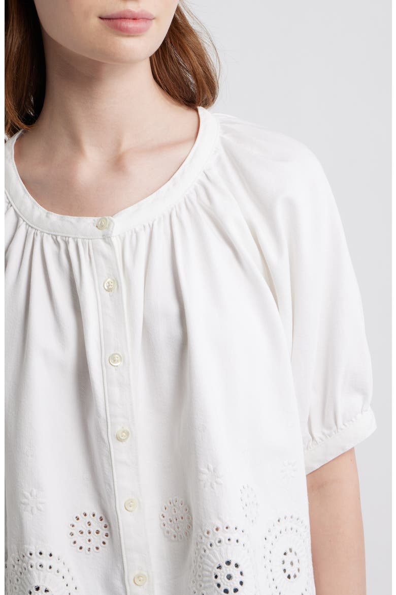 The Eyelet Short Sleeve Woven Shirt, Alternate, color, WHITE