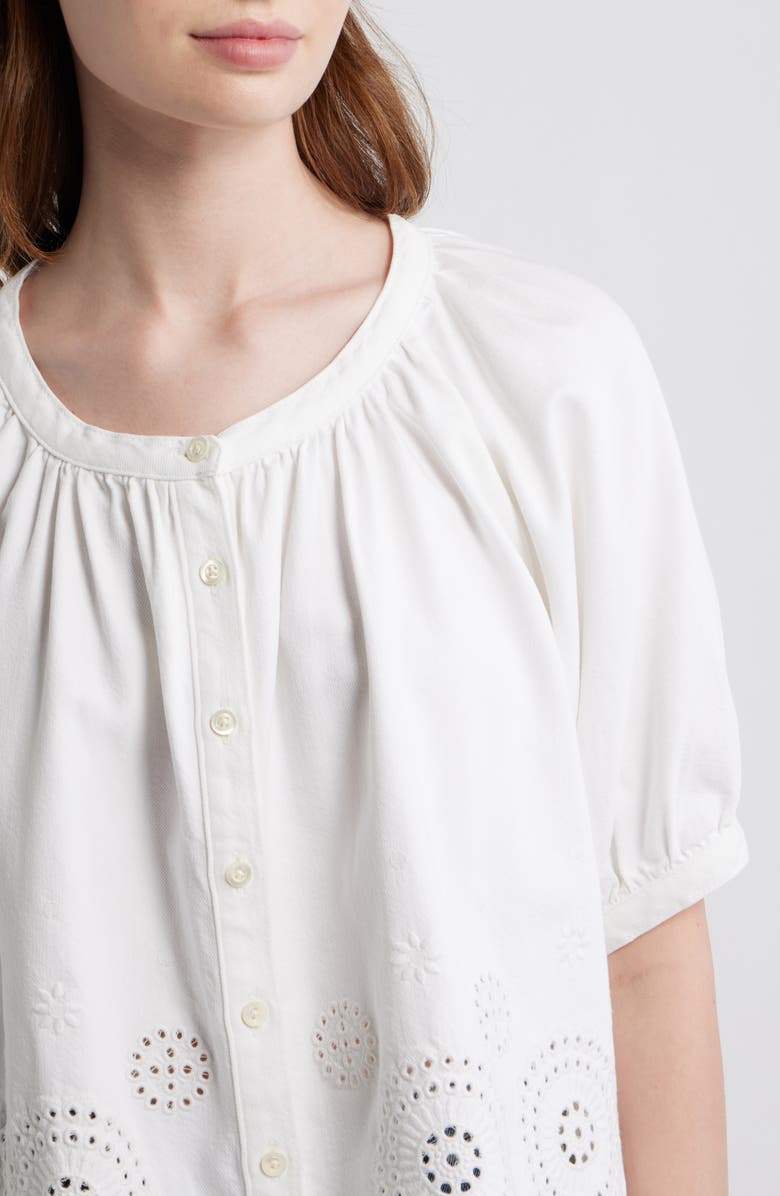 FRAME The Eyelet Short Sleeve Woven Shirt, Alternate, color, White