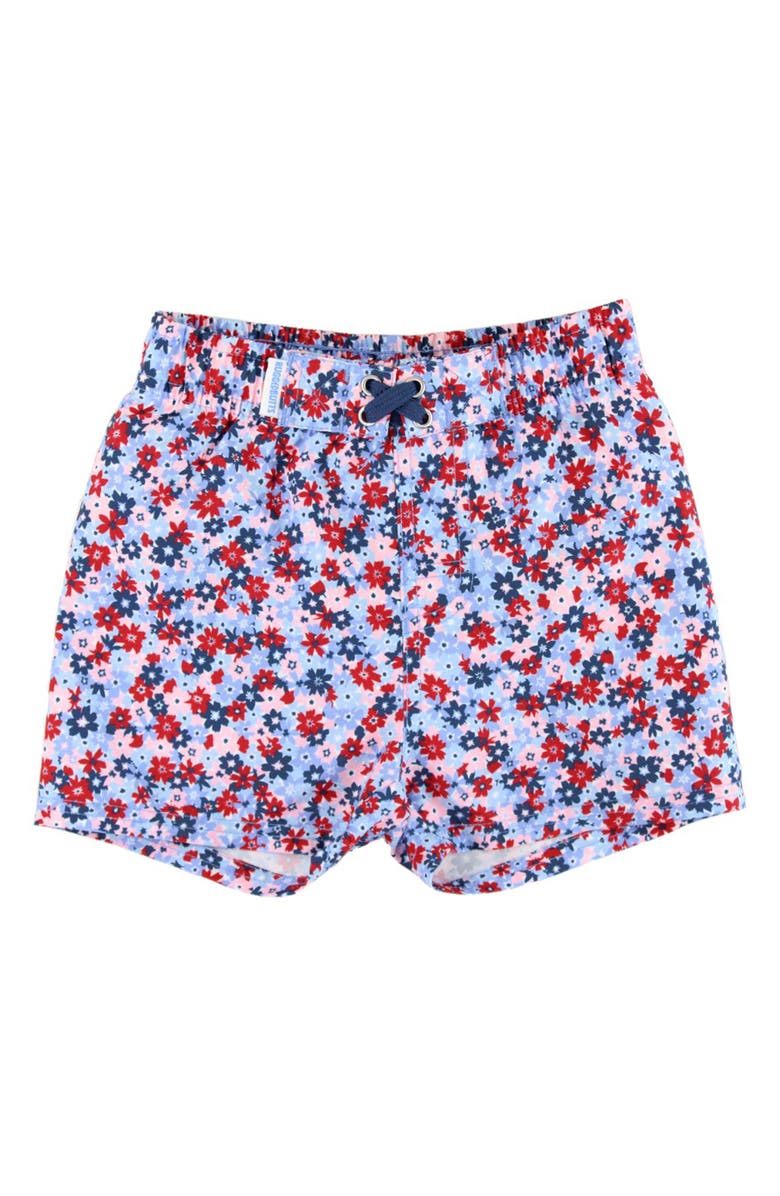 RuggedButts Kids' Red White & Bloom Swim Trunks, Main, color, 