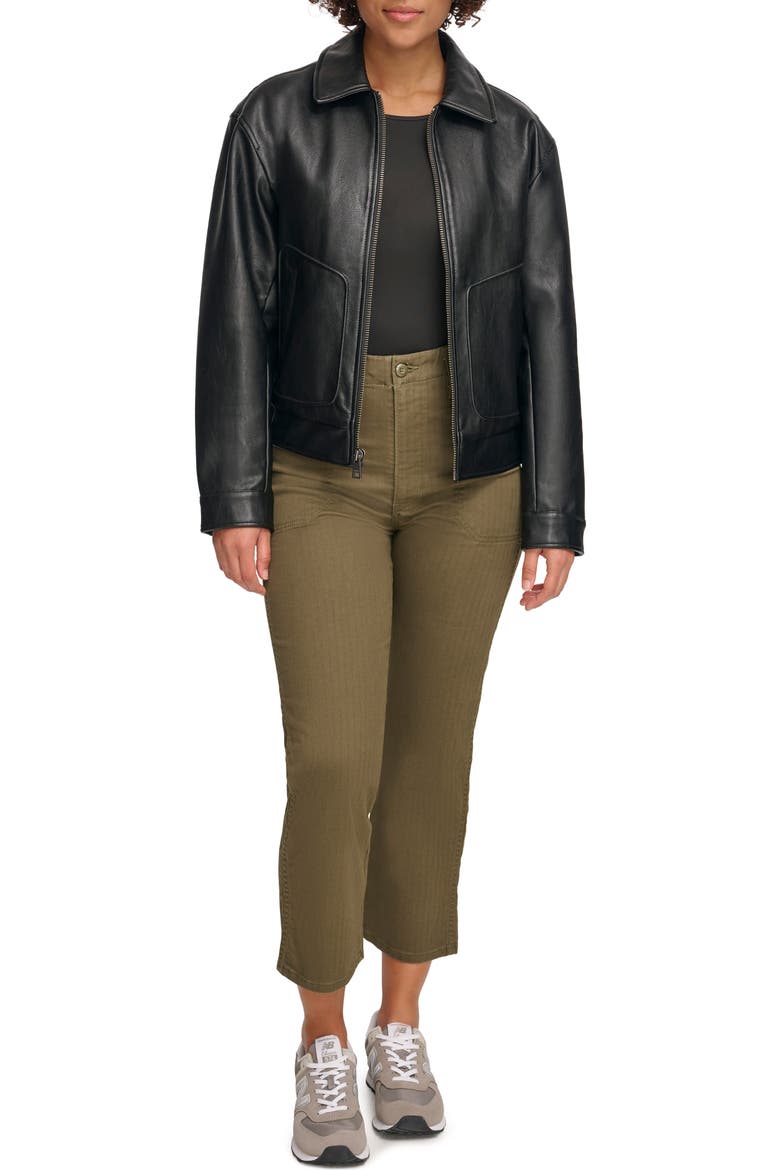 Faux Leather Bomber Jacket, Alternate, color, BLACK