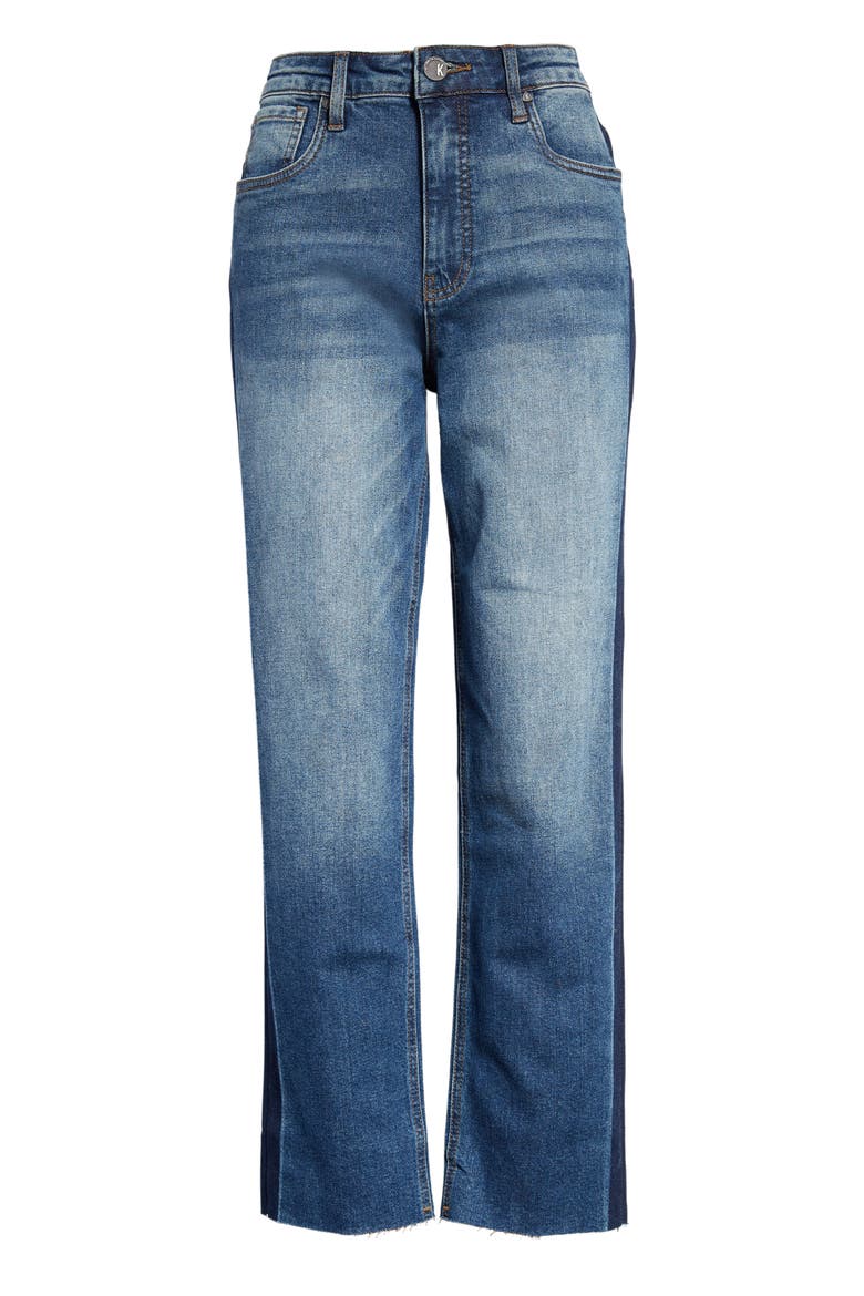 Elizabeth Fab Ab Side Stripe High Waist Raw Hem Straight Leg Jeans, Alternate, color, DESIGNER