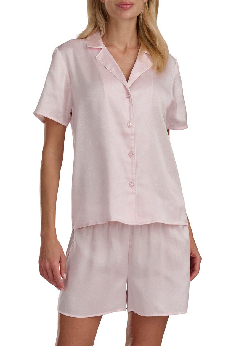 Satin Notch Collar & Boxer Pajamas, Main, color, TEXTURED GEO PINK
