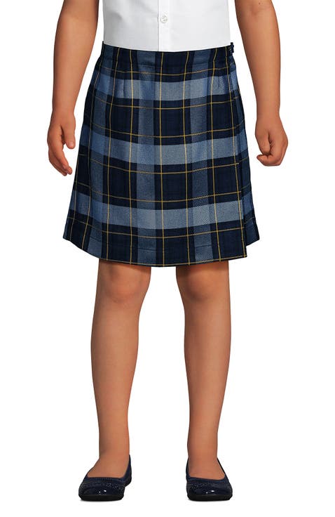 School Uniform Girls Plaid A Line Tab Skort Top of Knee