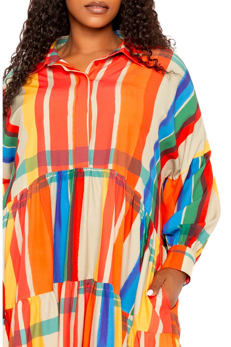 Plaid Long Sleeve Tiered Shirtdress, Alternate, color, RUST MULTI