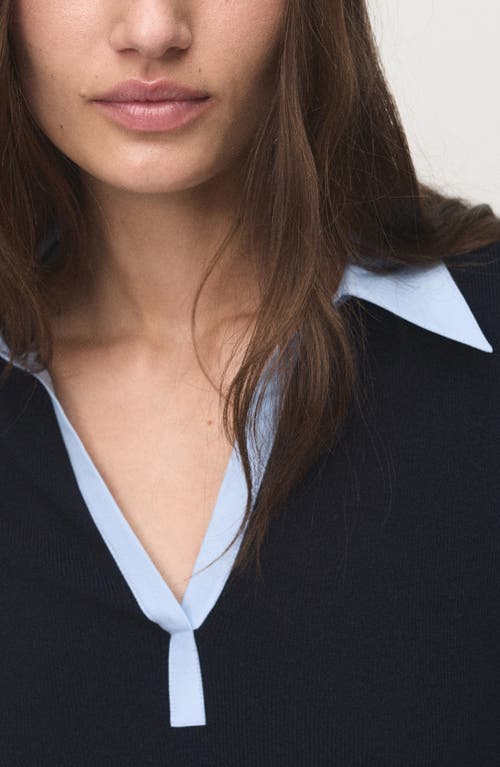 Mango Mixed Media Collar Sweater In Black