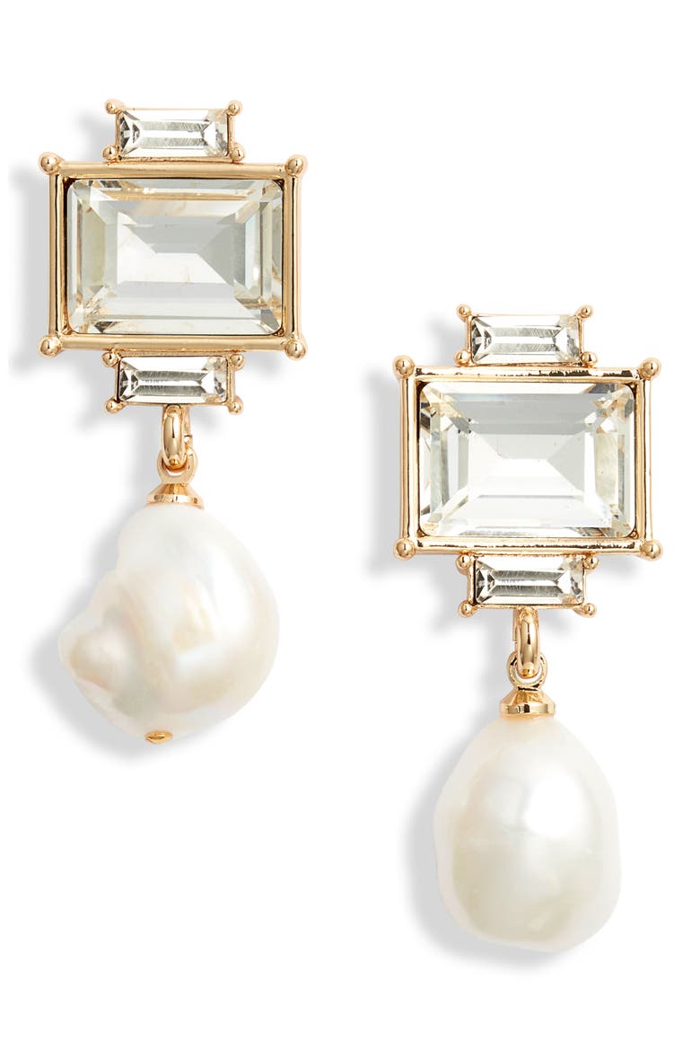 Faux Pearl Drop Earrings, Main, color, GOLD