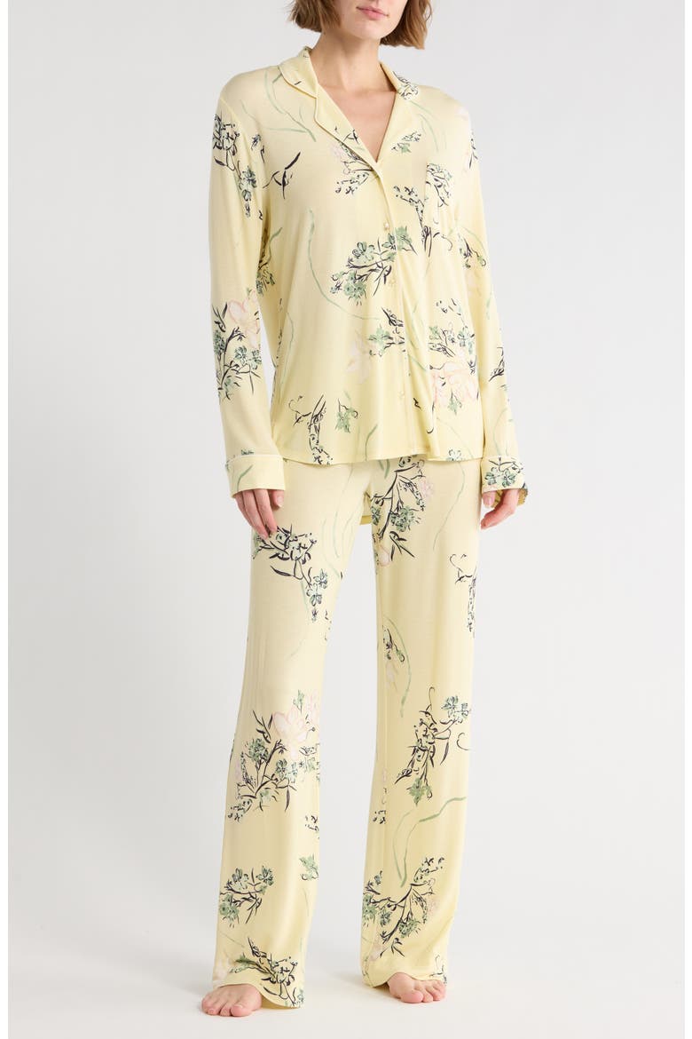 Tranquility Long Sleeve Shirt & Pants Pajamas, Main, color, YELLOW- WHITE SPRAWLING FLORAL