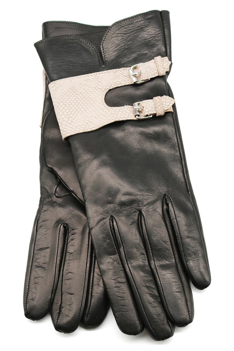 Nappa Leather Gloves, Main, color, BLACK/ PUMICE