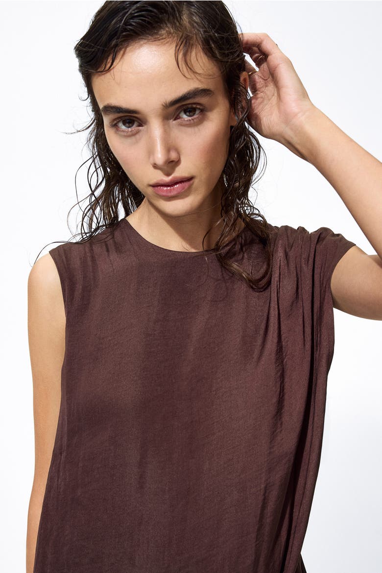 Draped Satin Dress, Alternate, color, Dark brown