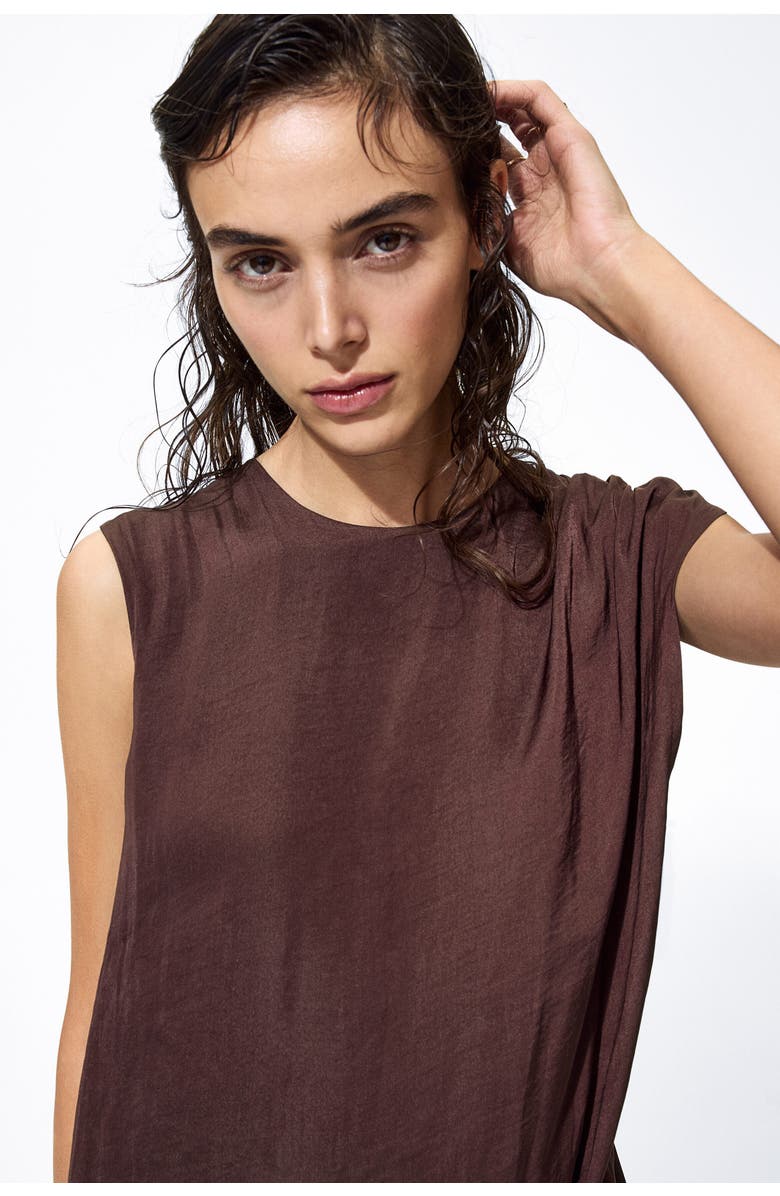 H&M Draped Satin Dress, Alternate, color, Dark Brown