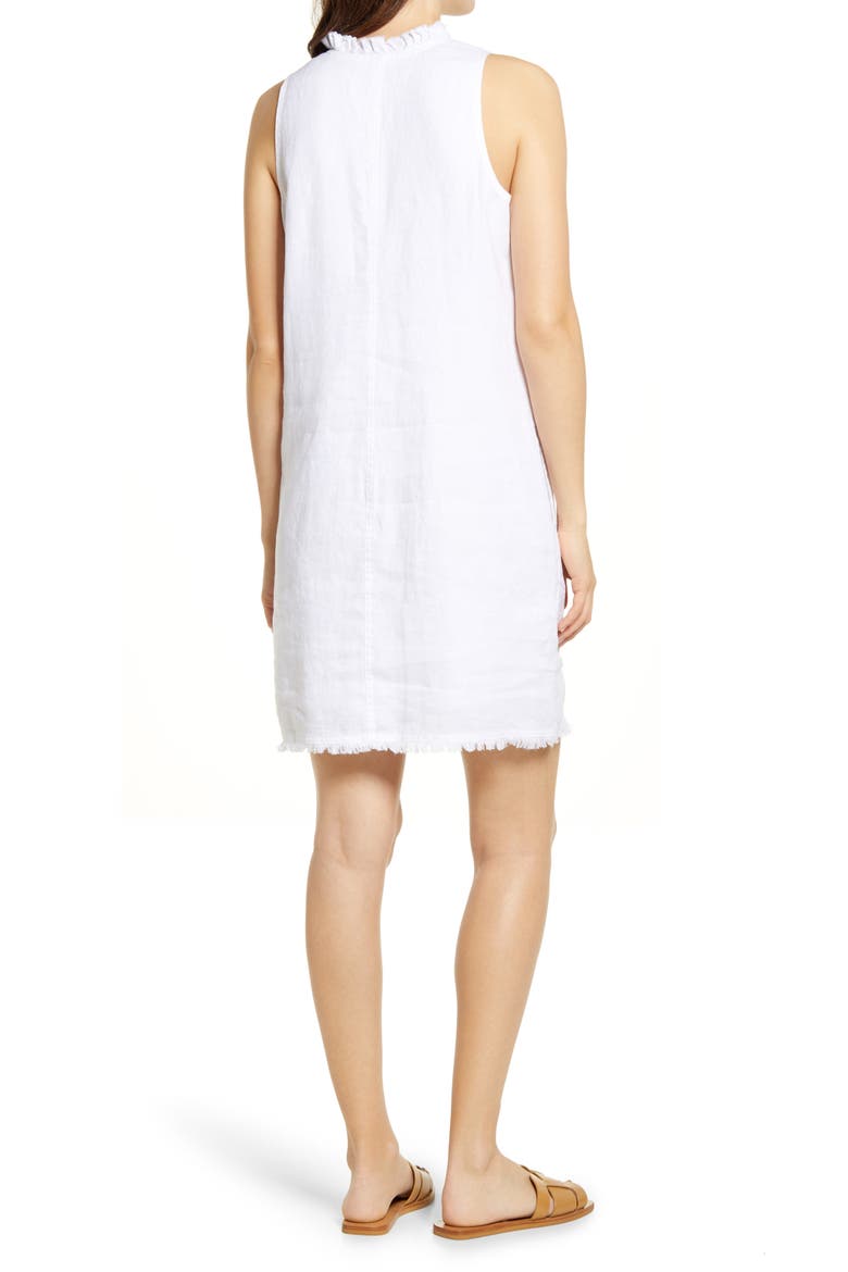 Two Palms Ruffle V-Neck Linen A-Line Dress, Alternate, color, WHITE