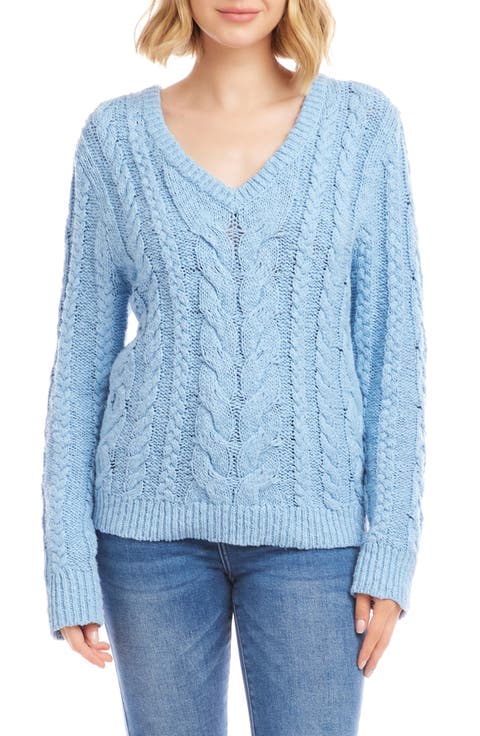 Cable Stitch V-Neck Cotton Sweater