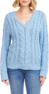 Karen Kane Cable Stitch V-Neck Cotton Sweater