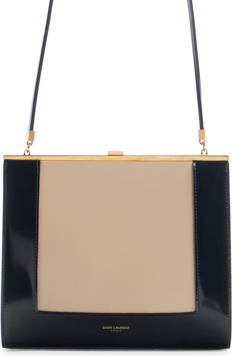 Saint Laurent Small Sac Colorblock Leather Shoulder Bag, Main, color, Sea Salt/ Nero