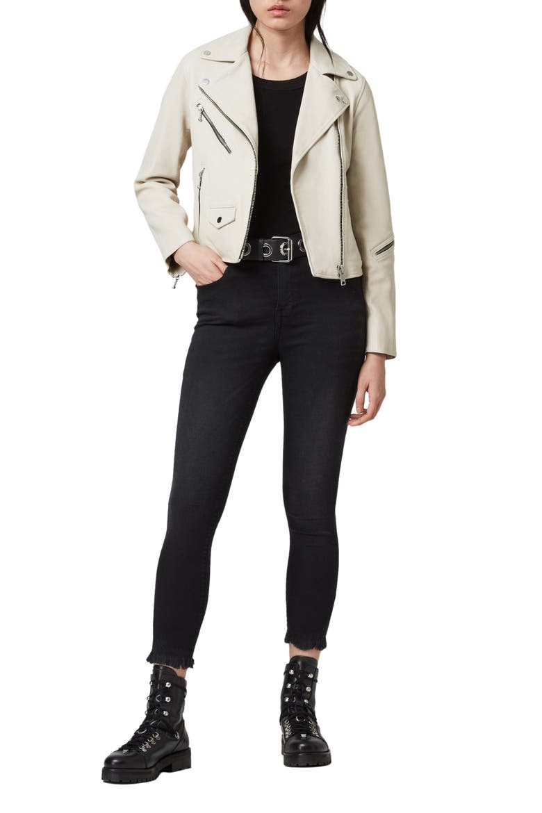 Riley Leather Moto Jacket, Alternate, color, WHITE