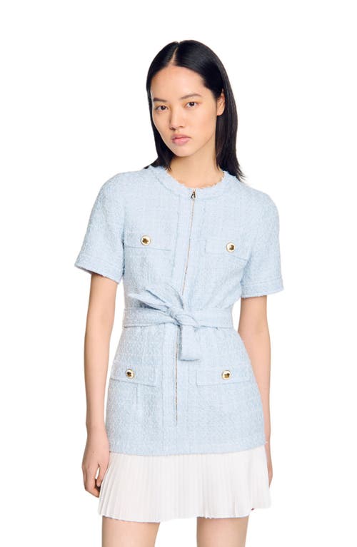 Sandro Short Tweed Dress In Sky Blue