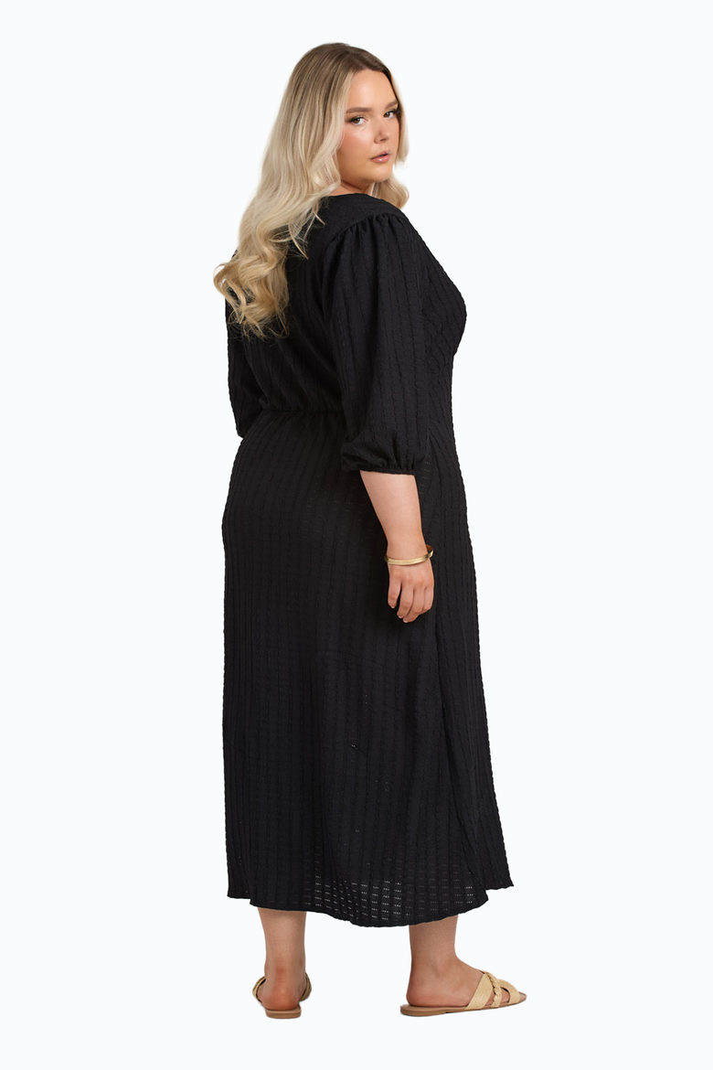 Balloon Sleeve Button Front Midi Dress, Alternate, color, Black