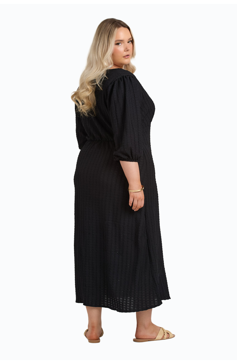 FASHION-SZN CURVE Balloon Sleeve Button Front Midi Dress, Alternate, color, Black