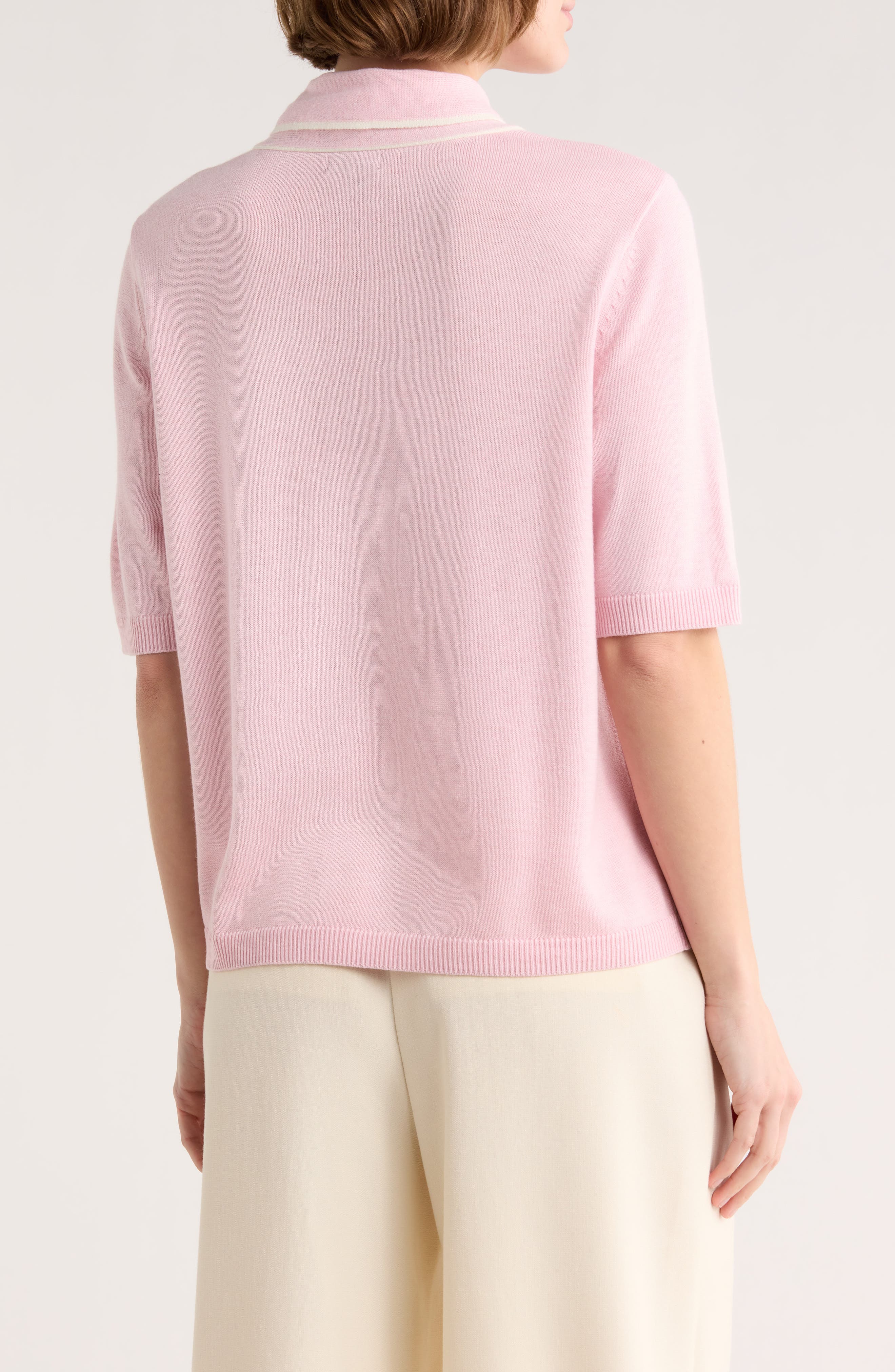Tipped Tie Neck Short Sleeve Sweater - image 4