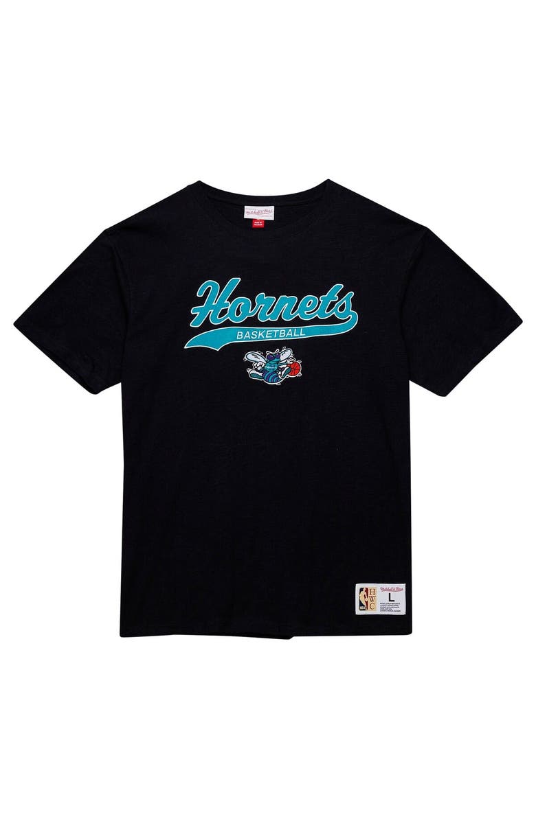 Mitchell & Ness Men's Mitchell & Ness Black Charlotte Hornets Hardwood Classics Felt Applique Slub T-Shirt, Alternate, color, 