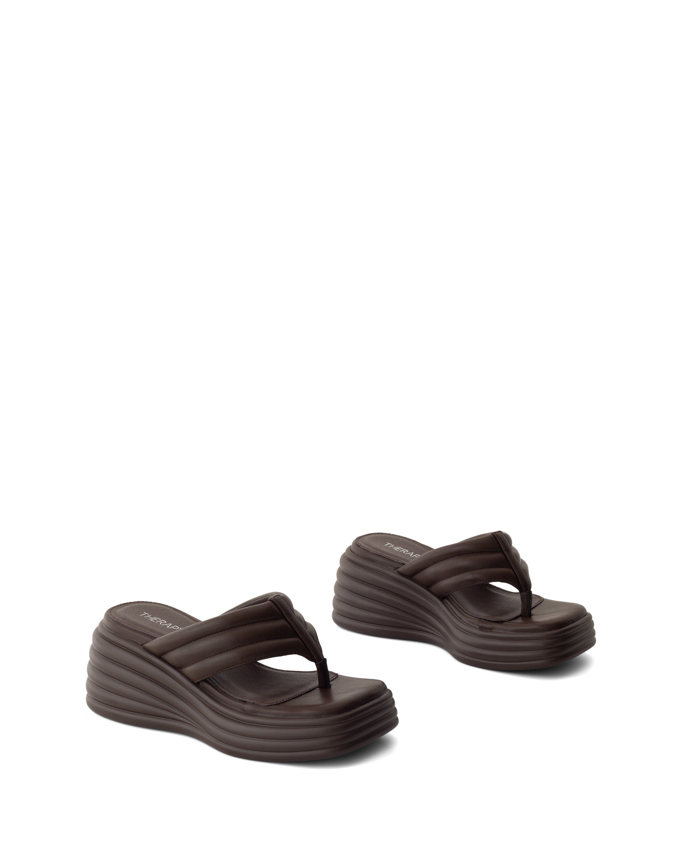 FLAMES Square Toe Wide Wedge Sandal, Alternate, color, Chocolate Smooth Pu