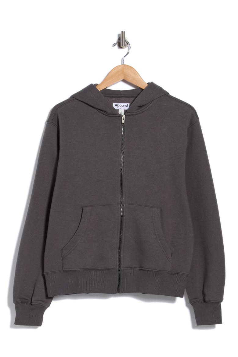 Cropped Fleece Zip Hoodie, Alternate, color, GREY MAGNET